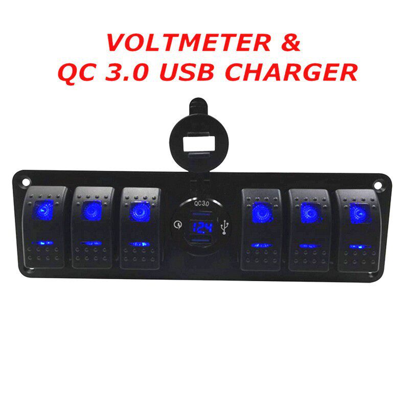 外贸热卖改装组合面板六个开关中间装圆形QC3.0快充双USB带电压Q