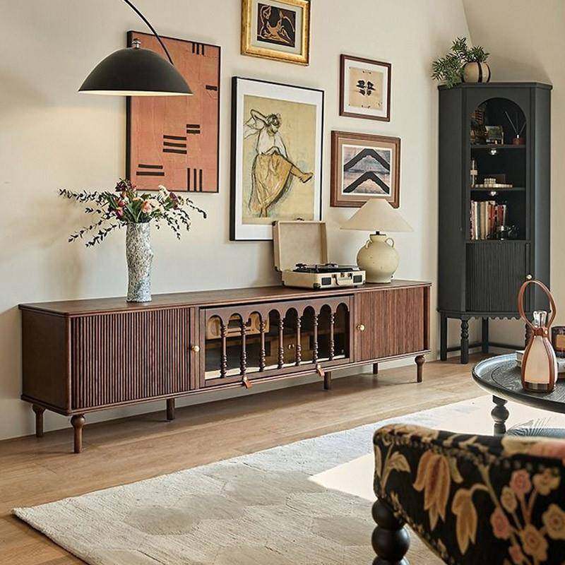 法式复古橡木实木电视柜北欧简约小户型美式黑胡桃木纯实木视听柜