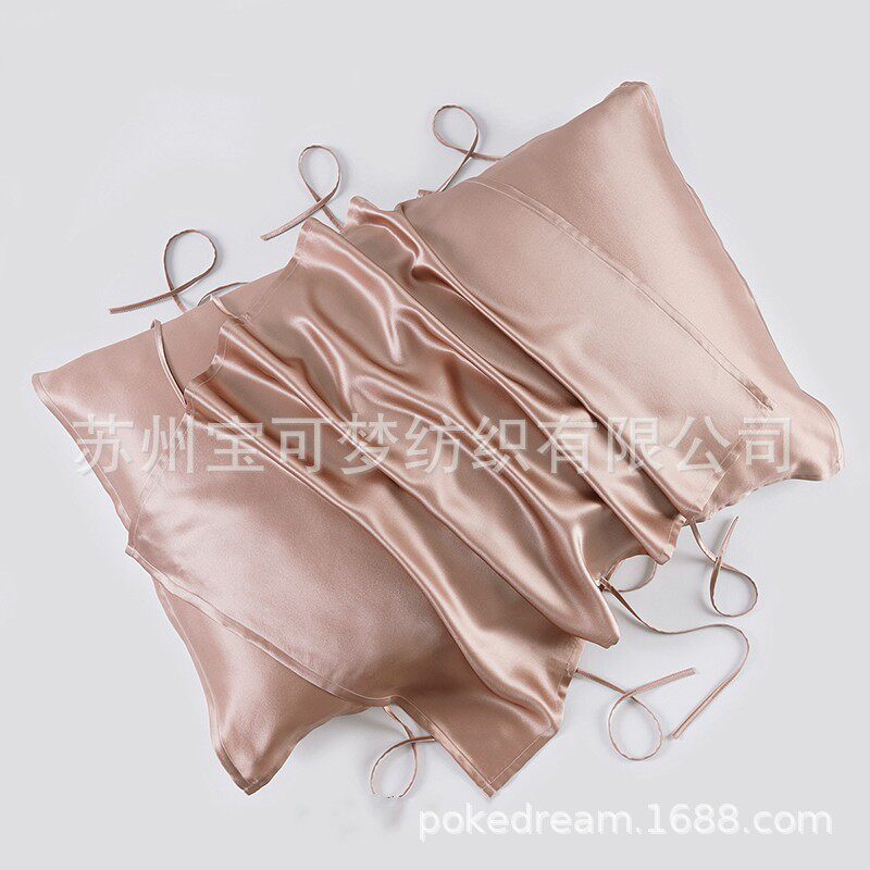 真丝枕巾枕套桑蚕丝19姆米单人丝绸枕巾系带夏季凉感丝绸枕巾