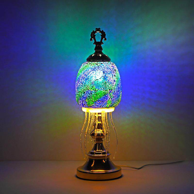 地中海复古浪漫卧室床头客厅吧台纯手工东南亚土耳其彩色琉璃台灯