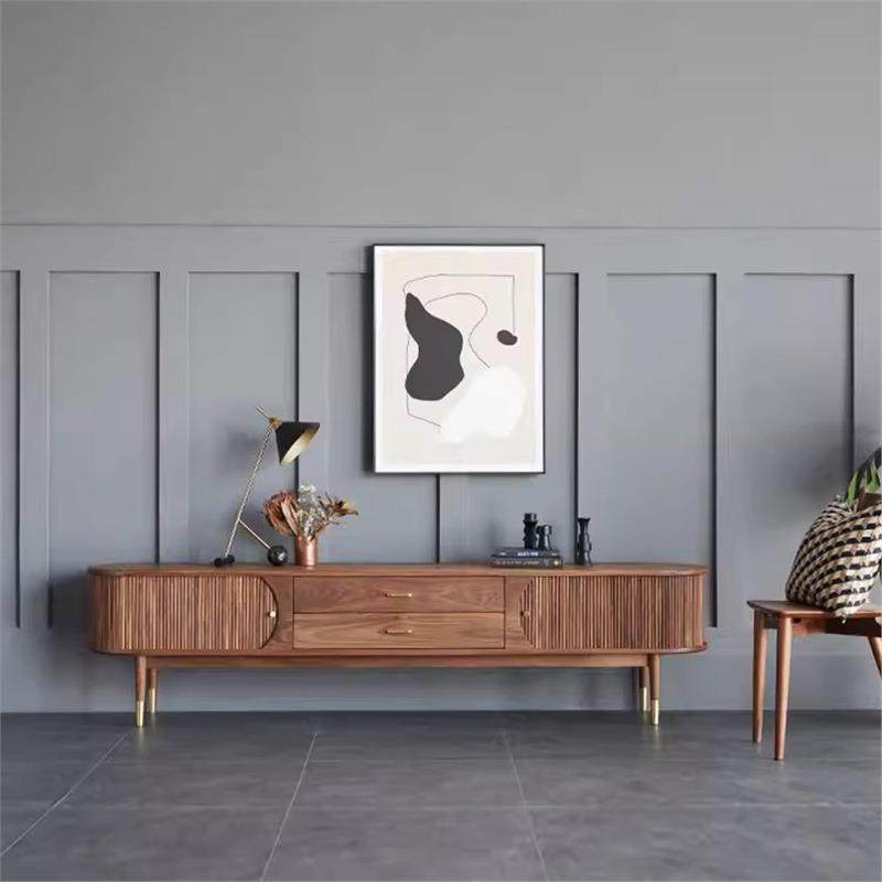 复古实木电视柜现代简约风格客厅黑胡桃木视听柜北欧樱桃木地柜