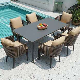 户外桌椅别墅庭院防雨藤椅室外露台外摆桌子阳台藤编休闲桌椅组合