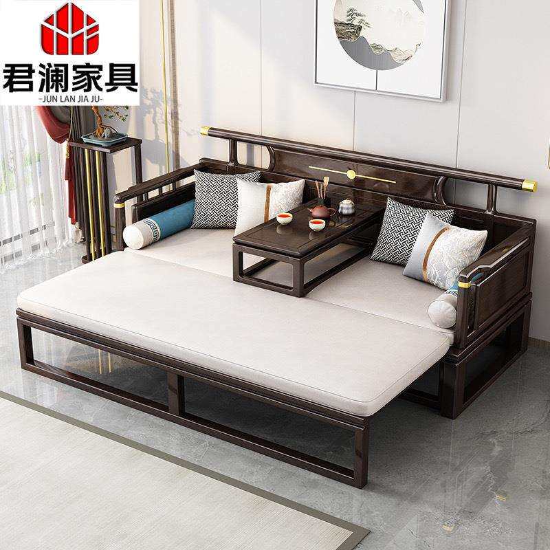 新款新中式实木罗汉沙发床现代简约小户型客厅推拉床塌炕几罗汉床