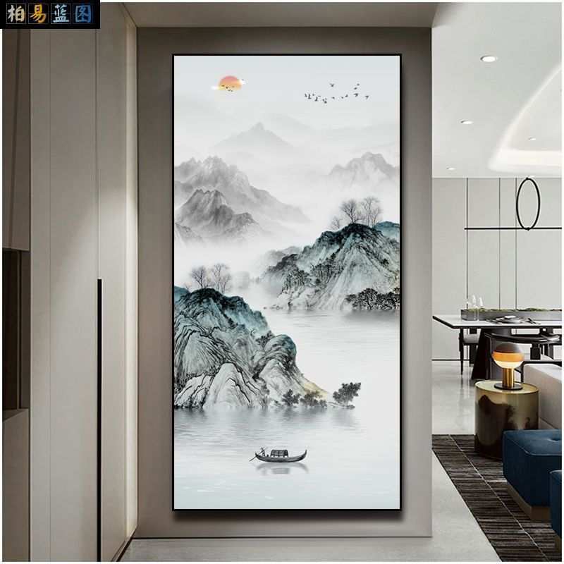 2024新款高端玄关过道走廊入户新中式意境水晶山水风景画装饰挂画