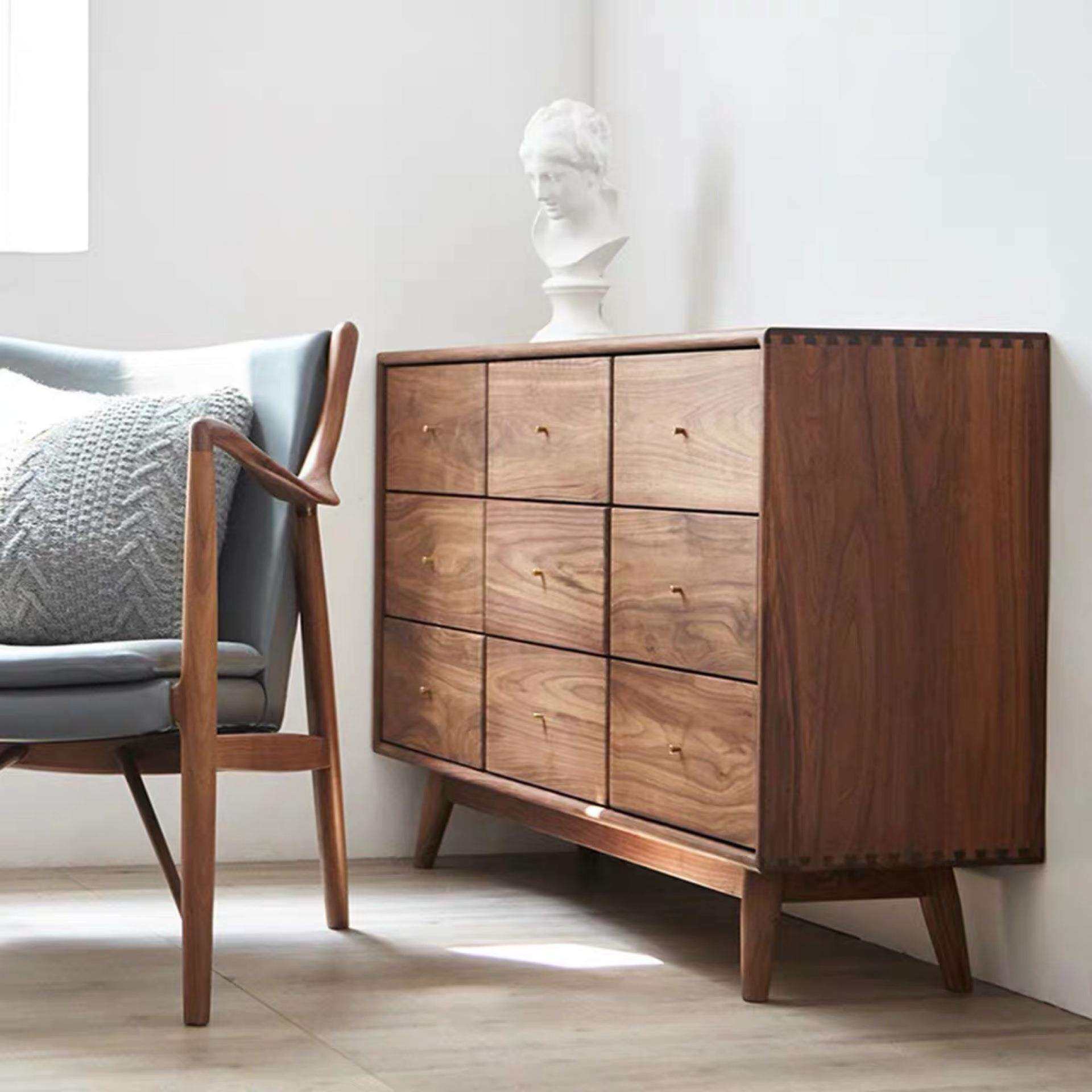 北欧简约 樱桃木白橡黑胡桃斗柜 储物柜日式实木餐边柜进口木蜡油