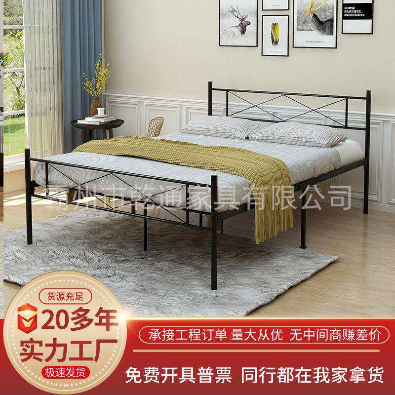 欧式简约铁艺床主卧家具双人铁架床公寓出租屋成人舒适网红床架