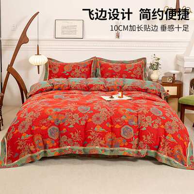 新款纯棉双层纱四件套a类全棉四季简约裸睡秋冬床单被套结婚用品