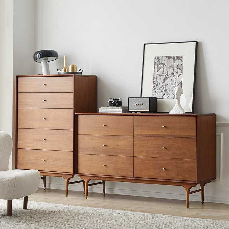 北欧复古实木六斗柜现代简约小户型卧室收纳柜客厅轻奢中古餐边柜