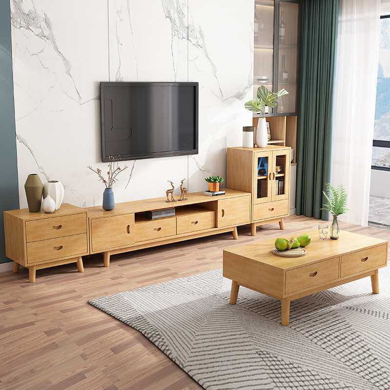 北欧实木茶几电视柜组合现代简约小户型组装家用客厅储物收纳地柜