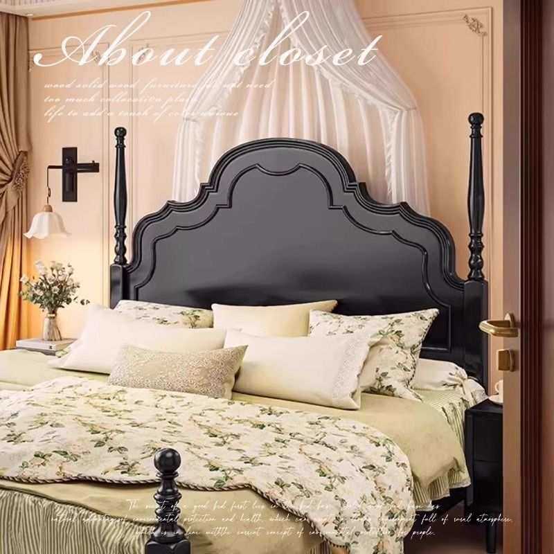 简美风美式实木双人床1.5m1.8m中古风法式床轻奢婚床主卧床安