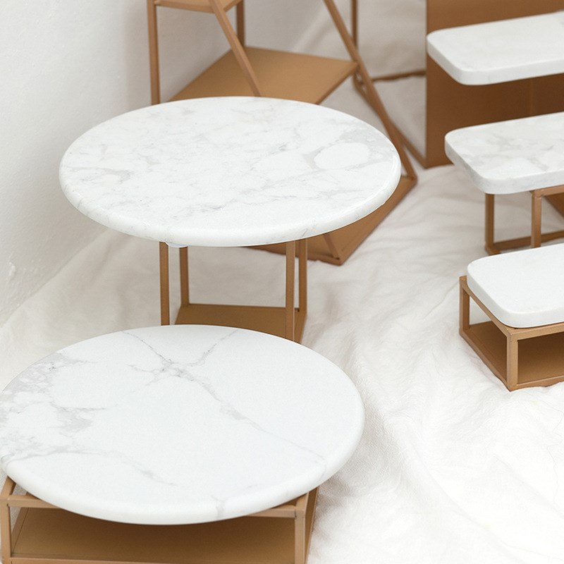 香槟色甜品架 大理石系列蛋糕盘 欧式婚庆甜品台几何线条展示架