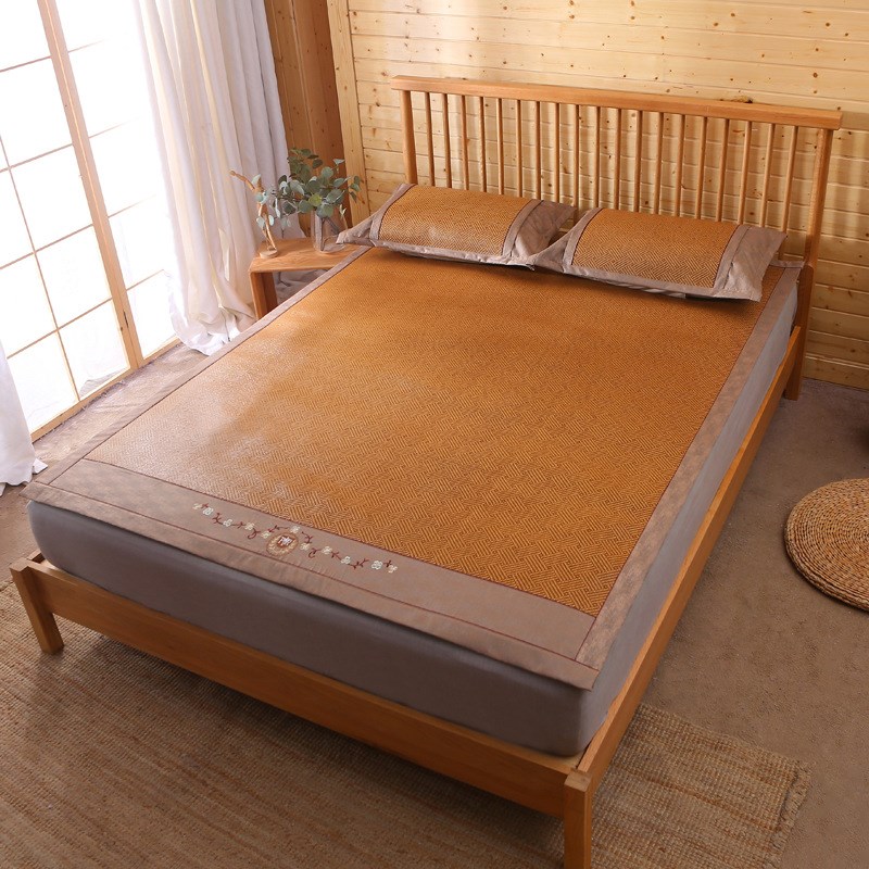 刺绣凉席藤席床垫冬夏两用夏季草席纯藤席子家用冰丝席三件套