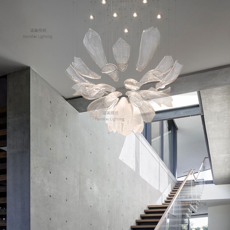 现代创意酒店大堂异形玻璃工程吊灯楼梯艺术吊灯