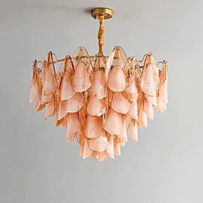 法式Murano穆拉诺客厅吊灯琥珀色花瓣手工玻璃中古轻奢卧室餐厅灯