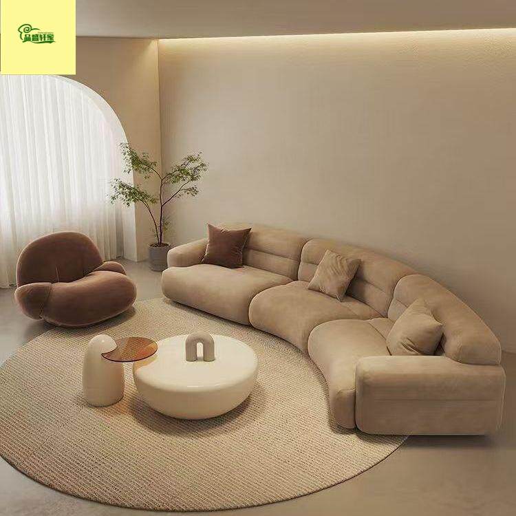 现代简约L型弧形客厅布艺沙发法式奶油风沙发大平层别墅设计师款