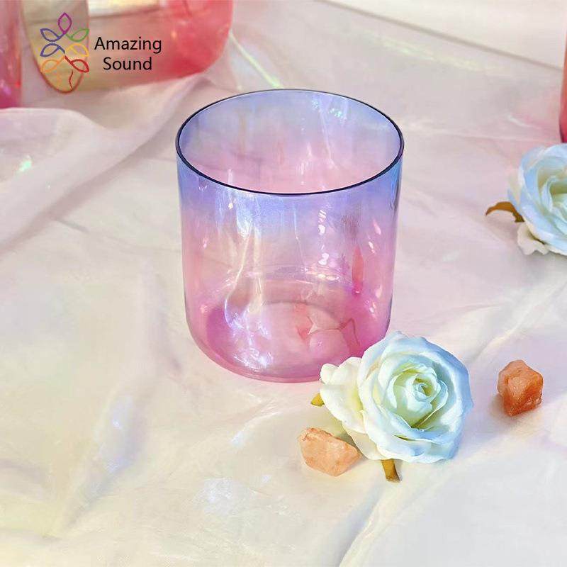 粉色系列渐变青蓝色水晶唱歌碗声音冥想颂钵佛音碗音乐钵水晶颂钵
