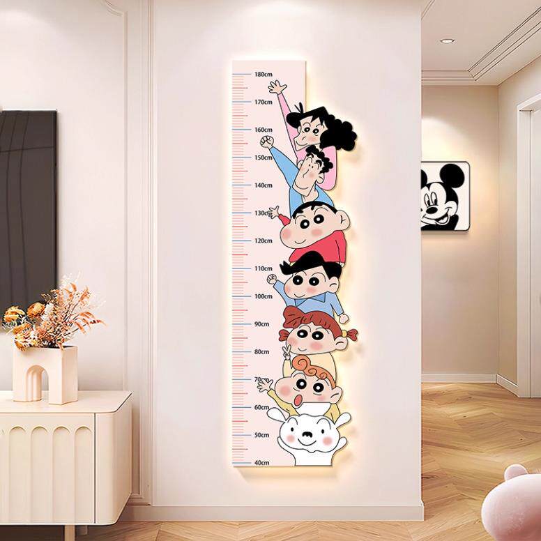 奶油风蜡笔小新儿童房客厅装饰画男女孩身高贴玄关卧室挂画led灯