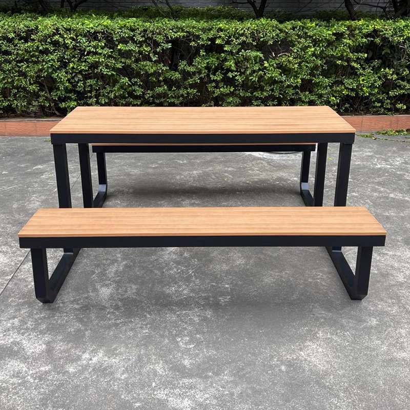 户外桌椅休闲商业庭院烧烤公园简约塑木防腐木美食街连体桌椅组合