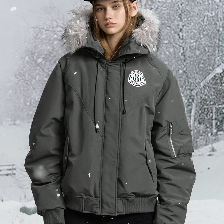 黄子弘凡同款NICEBAD原WORKSOUT连帽毛领派克羽绒棉服复古保暖