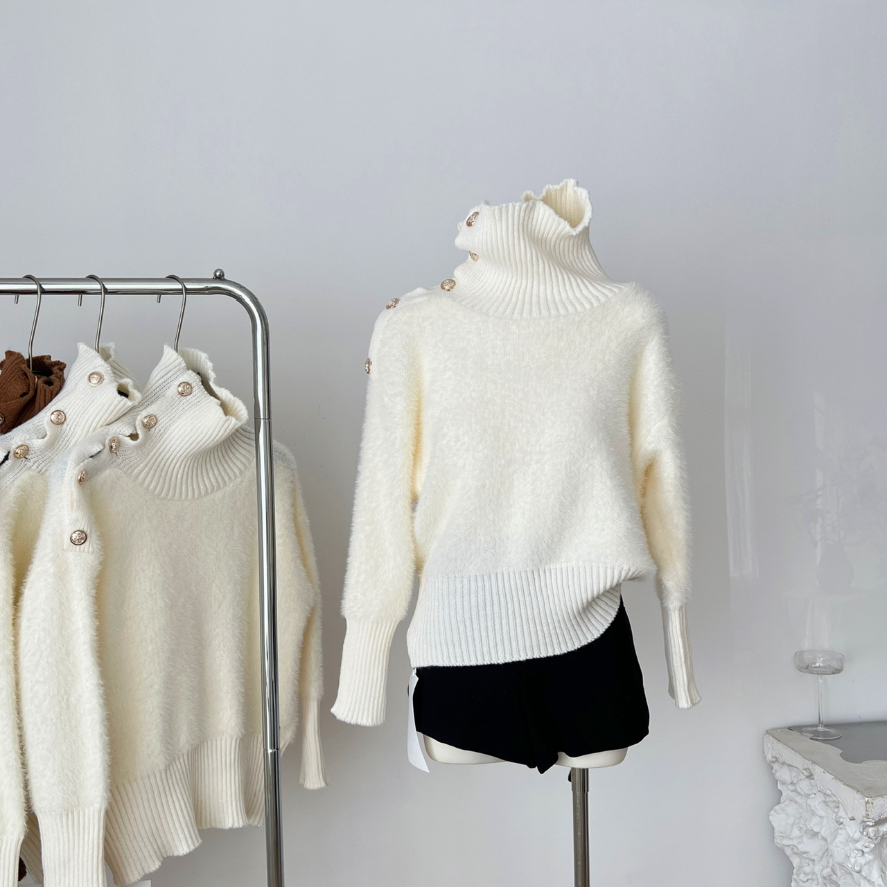 cchen陈陈 丹麦暖冬 拉绒高领针织衫设计感毛衣上衣女