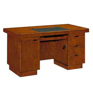 班台老板桌木皮班台现代办公家具文员办公台大电脑台红棕色