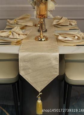 桌旗轻奢高端美式高级干简约奢华风格长条绿色高档茶席加宽