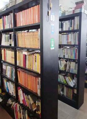 黑色铁制组装书架双面书柜阅览室组合哑光黑色展示架钢木图书架