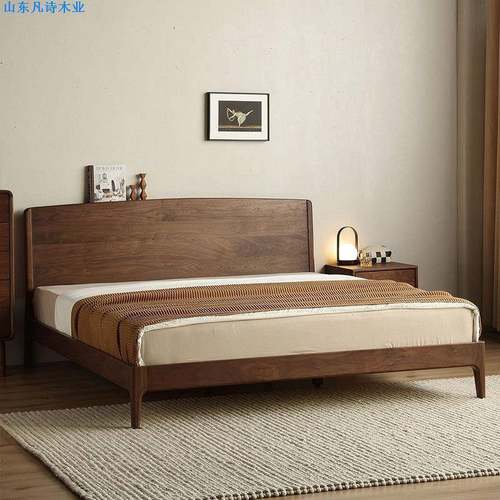 北美黑胡桃木全实木床主卧1.8米双人床北欧现代简约小户型原木床