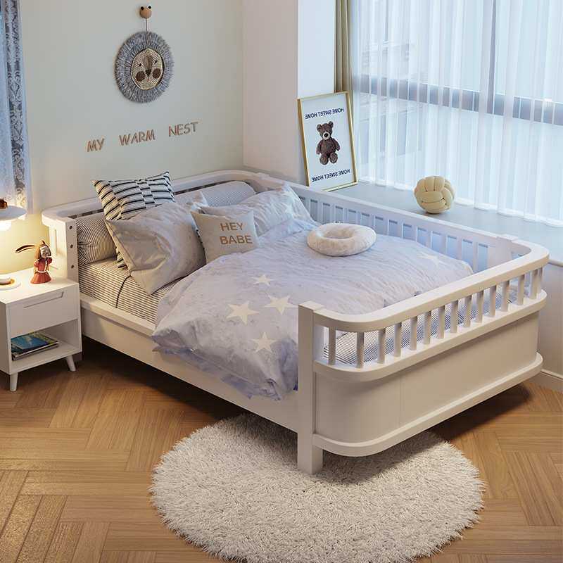 实木儿童床带护栏床女孩公主床拼接大床男孩一米二单人防摔围栏床