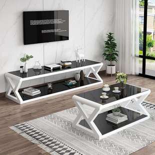 客厅电视柜钢化玻璃客厅柜简约现代茶几电视柜组合铁艺烤漆茶几厂