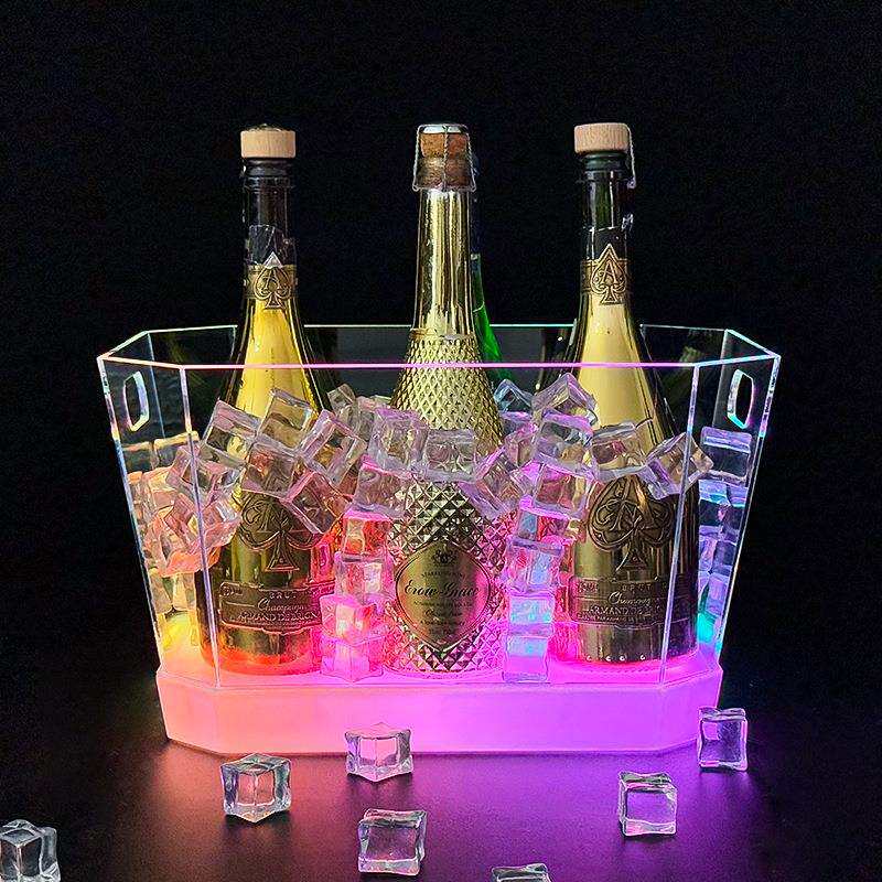 LED幻彩光亚克力香槟桶酒吧啤酒冰桶KTV酒吧发光透明八角香槟冰桶