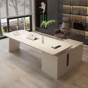 轻奢意式极简实木书房书桌高端家用客厅转角大板桌老板办公电脑桌
