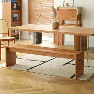 全实木长条凳日式餐厅樱桃木餐凳北美黑胡桃木长板凳子北欧床尾凳