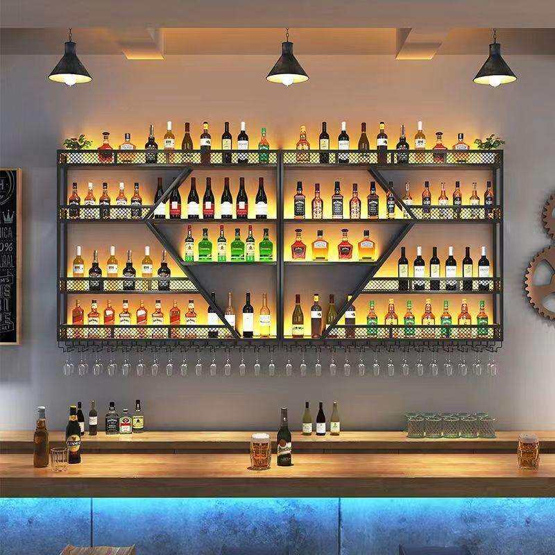 酒吧吧台带灯酒架餐厅壁挂红酒柜展示架悬挂式墙上红酒创意置物架