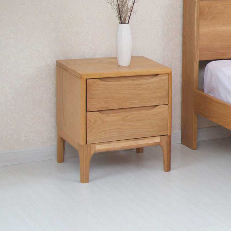 北欧收纳柜二斗柜 实木床头柜  橡木双抽柜卧室实木家具厂价