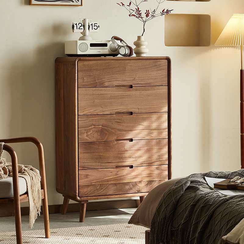 yamoo北美黑胡桃实木五斗柜北欧简约靠墙储物斗柜家用客厅收纳柜