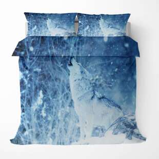 3D数码印花跨境动物狼床上用品三件套四件套亚马逊