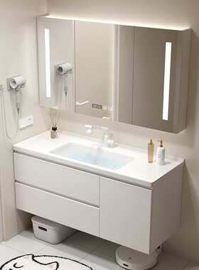 新款奶油风浴室柜陶瓷一体盆65/75CM85/95公分105/115厘米洗漱台