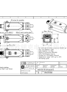 HARTING浩亭RJ Industrial以太网数据接口电缆连接器09451151560