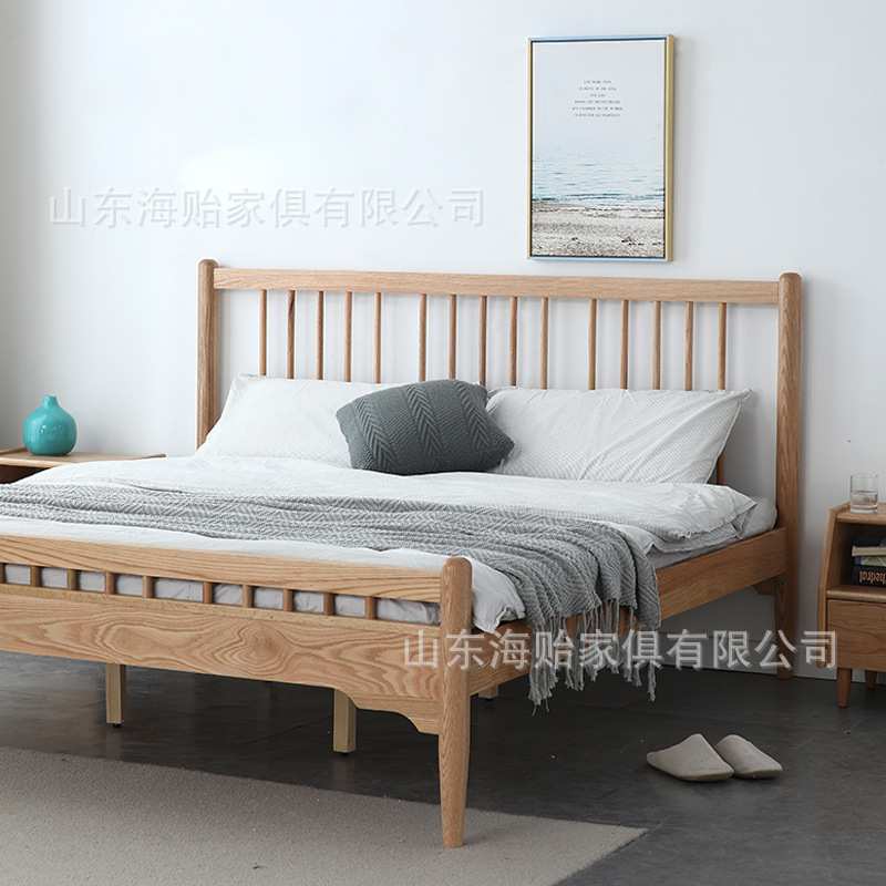 北欧实木床现代简约1.5米1.8米橡木框架大床小户型卧室单双人床