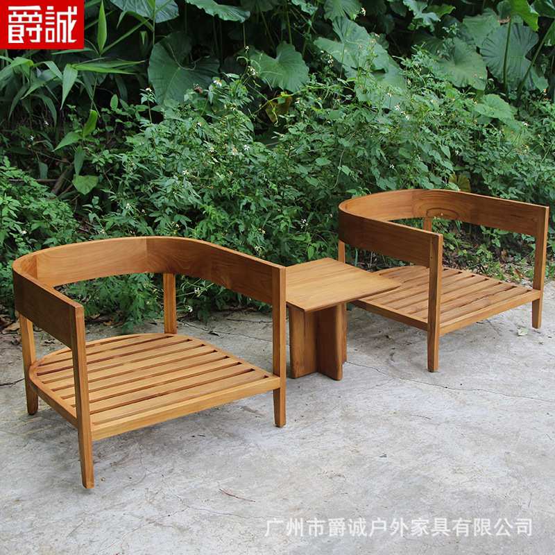 户外缅甸柚木沙发做旧色别墅露台庭院酒店室外休闲实木沙发椅组合