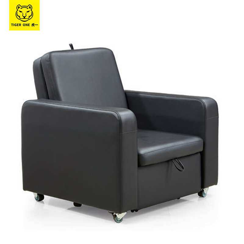 虎一办公家具午睡午休办公沙发床折叠沙发黑灰色西皮质单人位商务