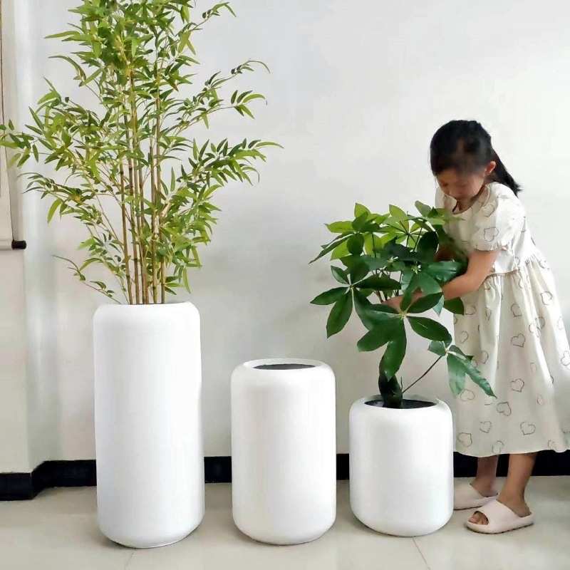 北欧水泥花盆客厅绿植造景镁泥圆柱形花器室内创意大型绿植专用盆