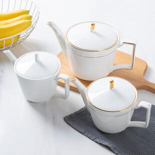 景德镇金边骨瓷茶具套装家用白色简约大号壶茶杯泡陶瓷带盖茶壶