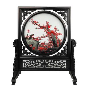 紫金湘绣双面绣刺绣摆件成品 双面绣台屏办公室摆件手工屏风