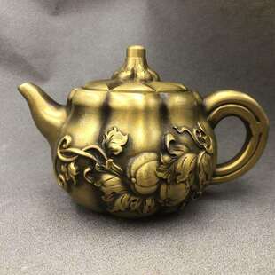 铜壶水壶茶壶泡茶壶手把件瓜藤南瓜壶可实用酒壶家居摆件工艺品