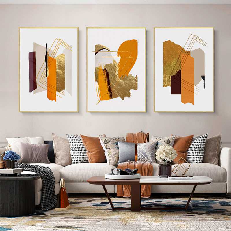 现代简约风格客厅装饰画卧室抽象黄橙色壁画玄关走廊休息室挂画