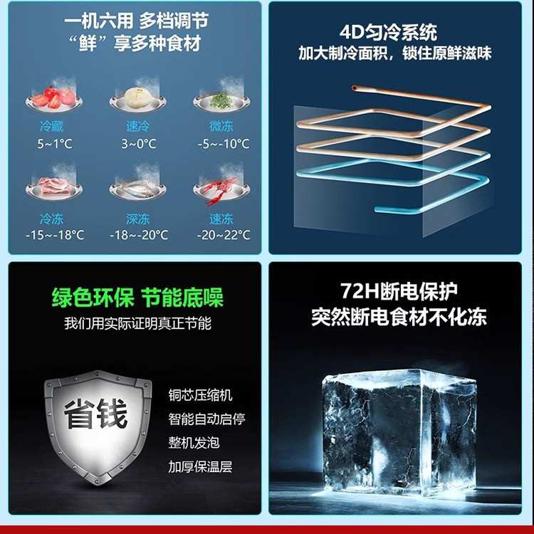 冰柜商用大容量冷冻冷藏卧式超大单温铜管节能肉柜雪柜冷柜