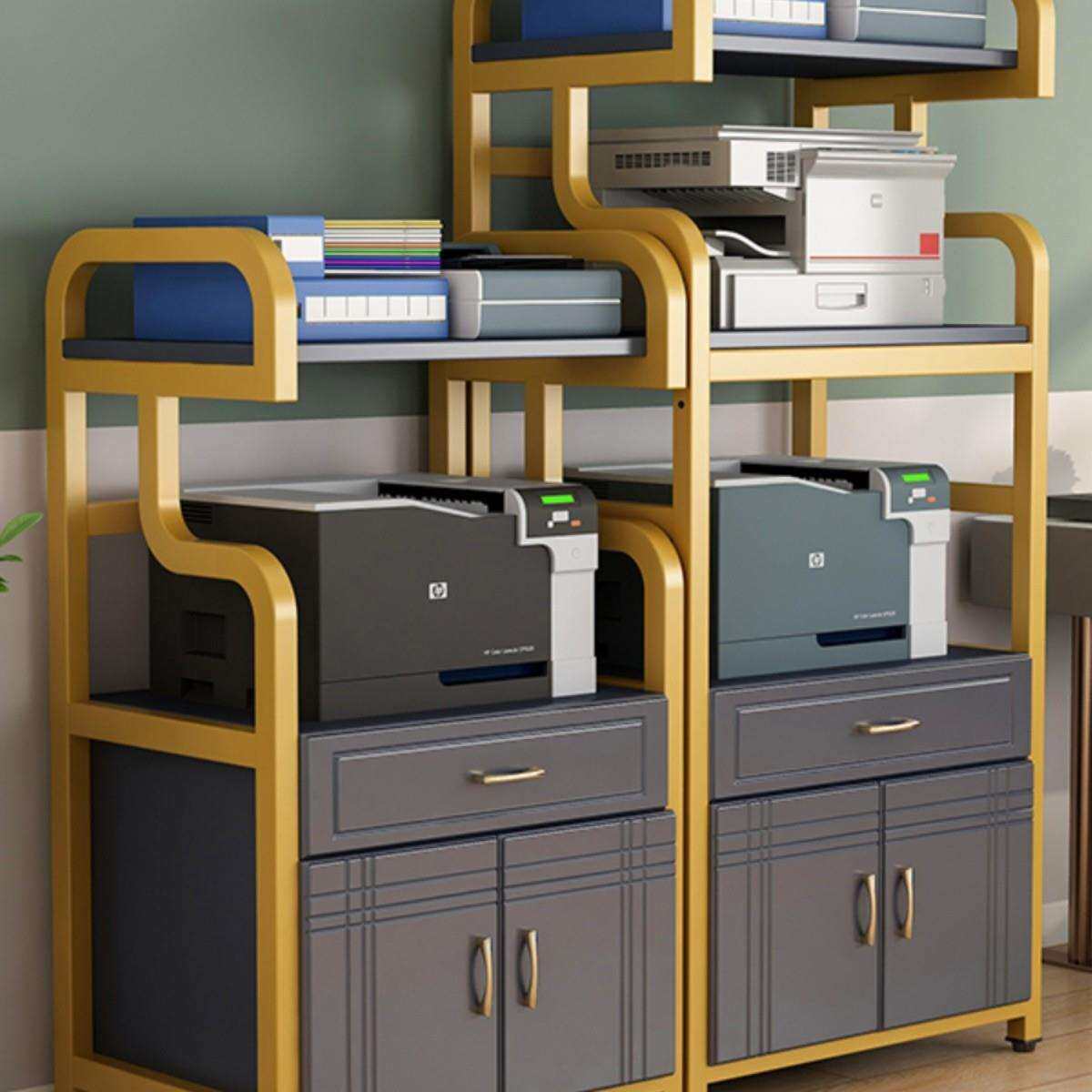 办公室轻奢打印机置物架铁艺客厅架子落地桌子书架收纳架加高简约