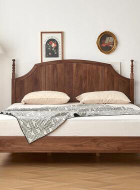 北美黑胡桃木全实木双人床现代简约樱桃木原木卧室复古1.8米大床